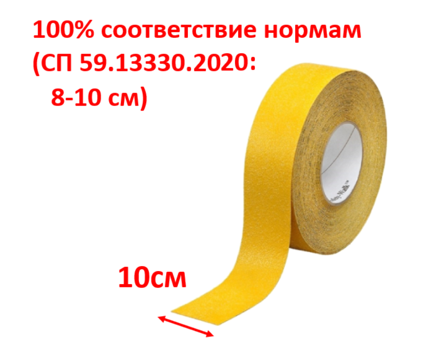 Наклейка "Желтая полоса" лента с абразивным покрытием для ступеней и других поверхностей 100мм